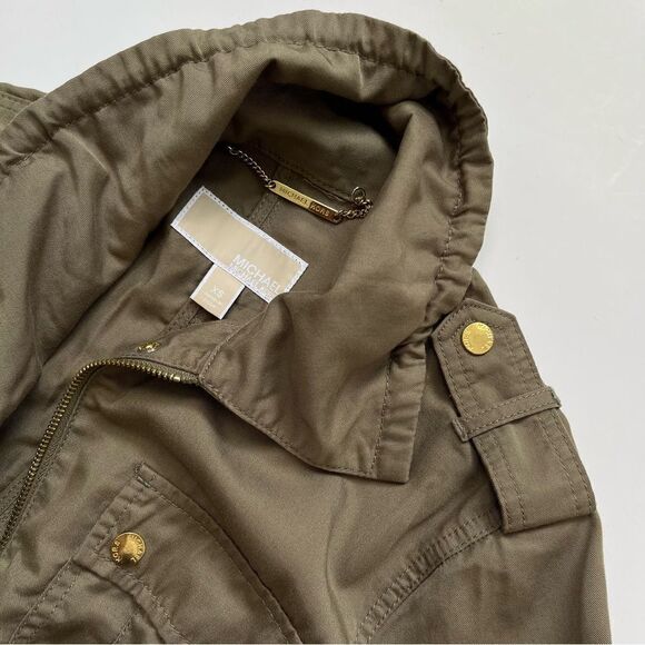Michael Kors Anorak Coat Olive Green Jacket Drawstring Waist Gold Hardware XS - Picture 9 of 12